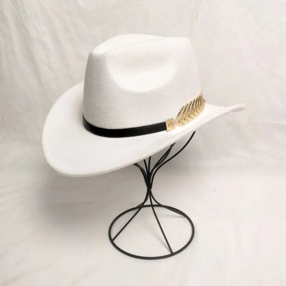 Elegant White Fedora with Gold Accent